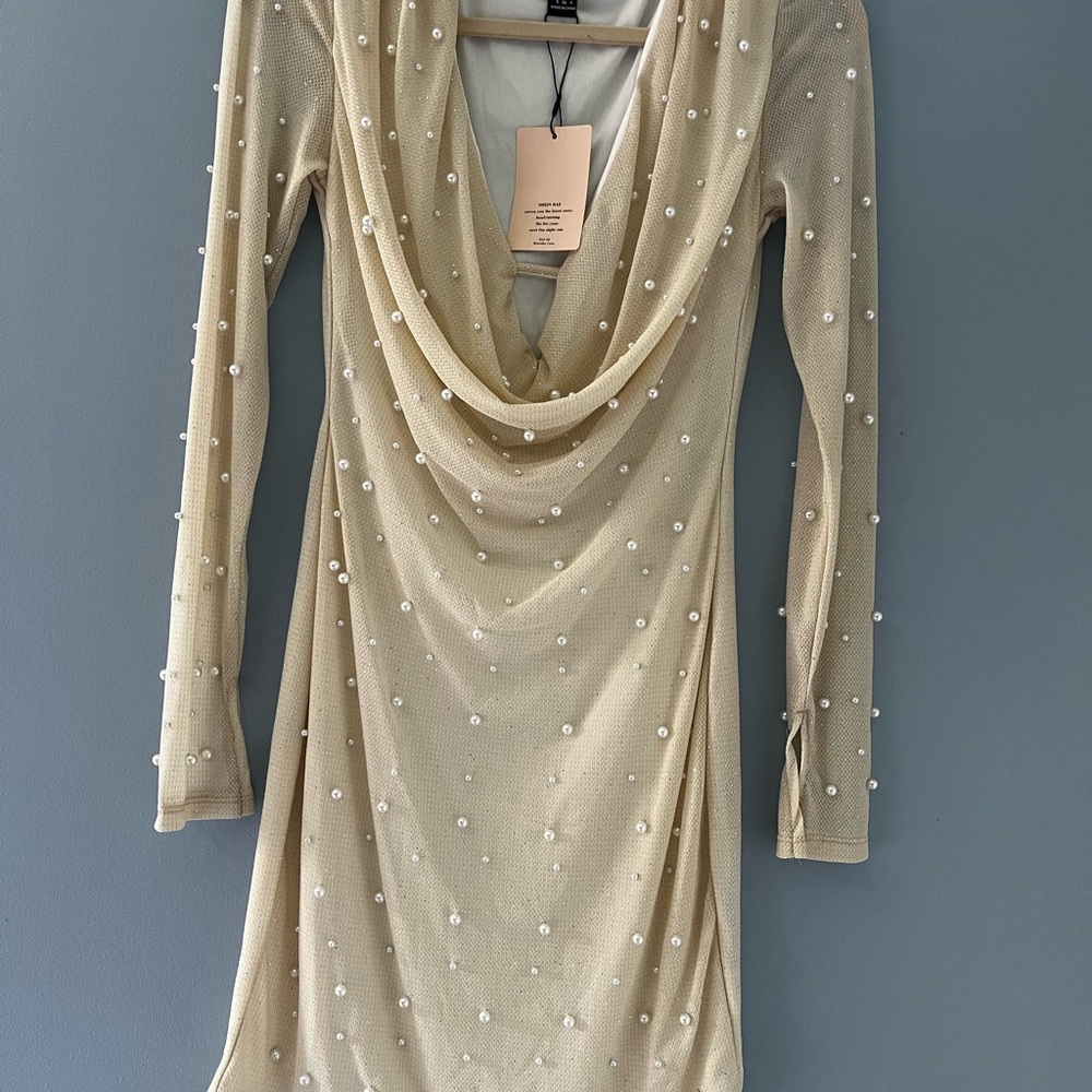 SHEIN Gold Sequin Embellished Long Sleeve Bodycon Dress